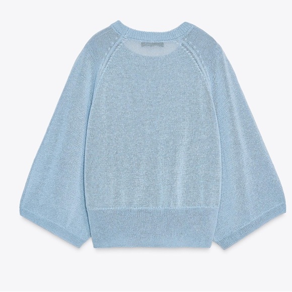 Zara NWT light blue wide 3/4 sleeve knit pull over sweater - Picture 5 of 8